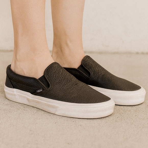 Vans Shoes - Vans Classic Black Slip-On Leather Shoes